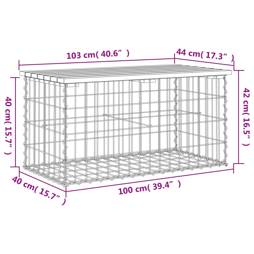 Banc de jardin design gabion 103x44x42 cm bois de pin imprégné