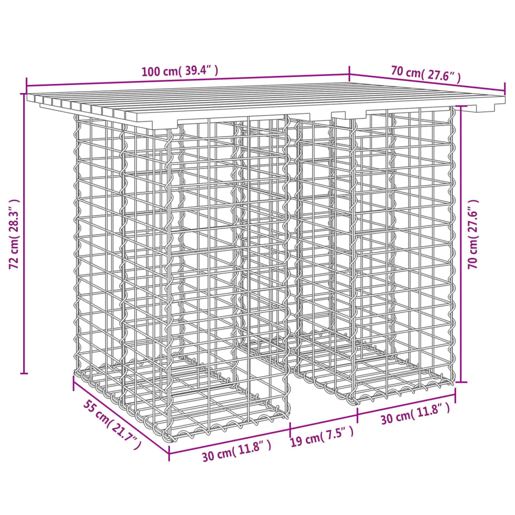 Banc de jardin design gabion 100x70x72cm bois massif de douglas