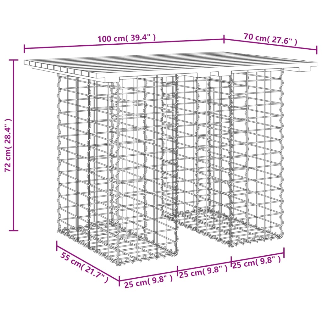 Gartenbank im Gabionen-Design, 100 x 70 x 72 cm, aus imprägniertem Kiefernholz