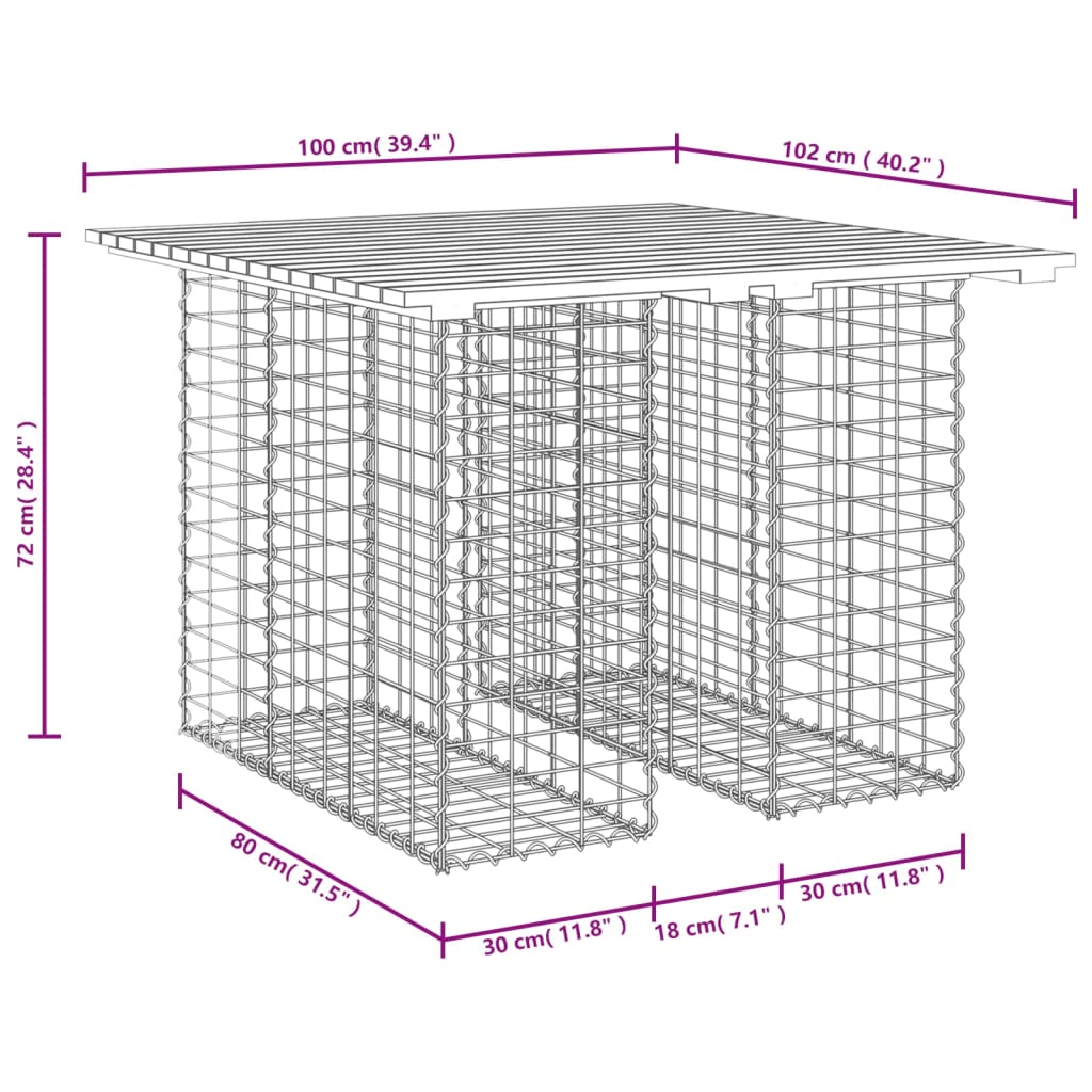 Gabionen-Designer-Gartenbank 100x102x72cm aus massivem Kiefernholz