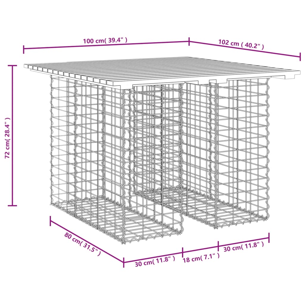 Gartenbank im Gabionen-Design, 100 x 102 x 72 cm, aus massivem Douglasienholz