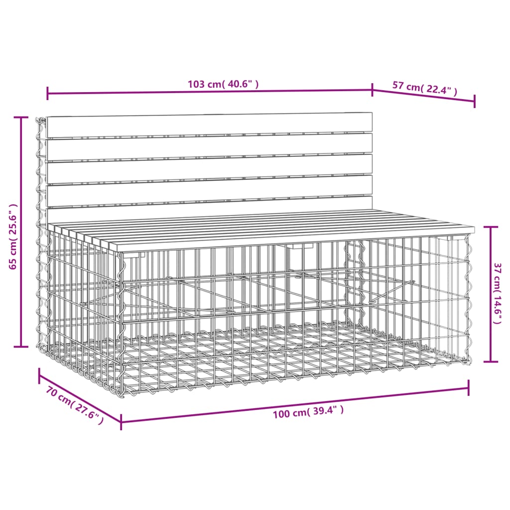 Banc de jardin design gabion 103x70x65cm bois massif de douglas