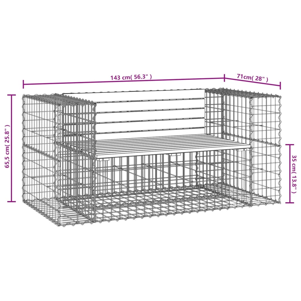 Gabione Designer-Gartenbank 143x71x65,5 cm aus massivem Douglasienholz