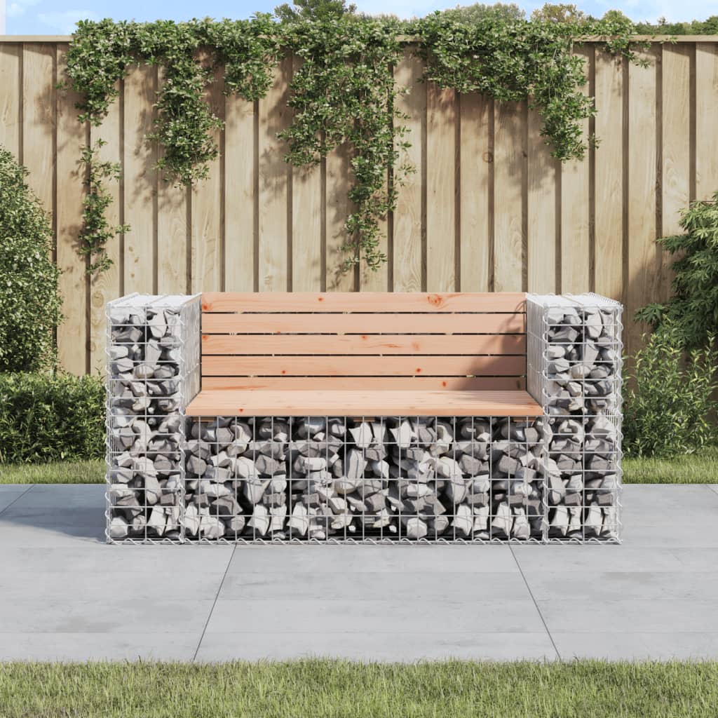 Gabione Designer-Gartenbank 143x71x65,5 cm aus massivem Douglasienholz