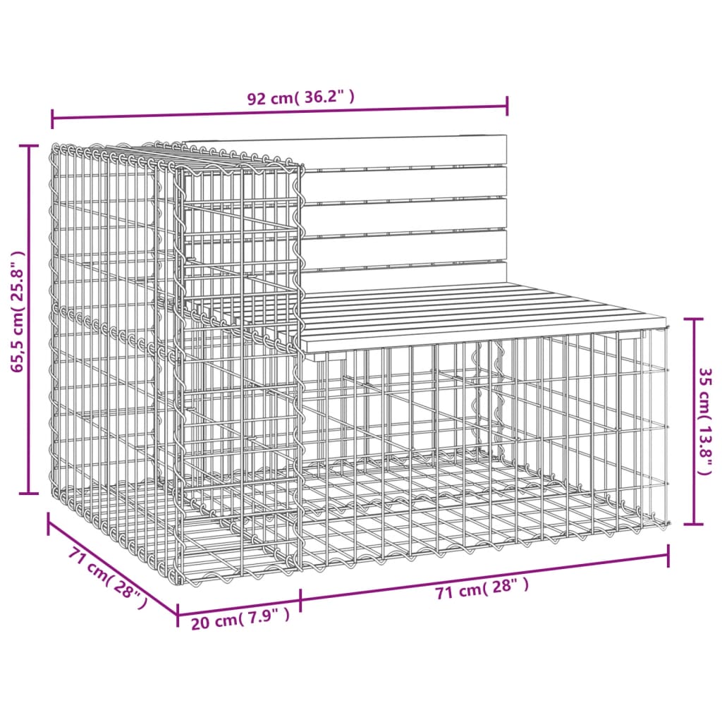 Banc de jardin design gabion 92x71x65,5 cm bois massif de pin