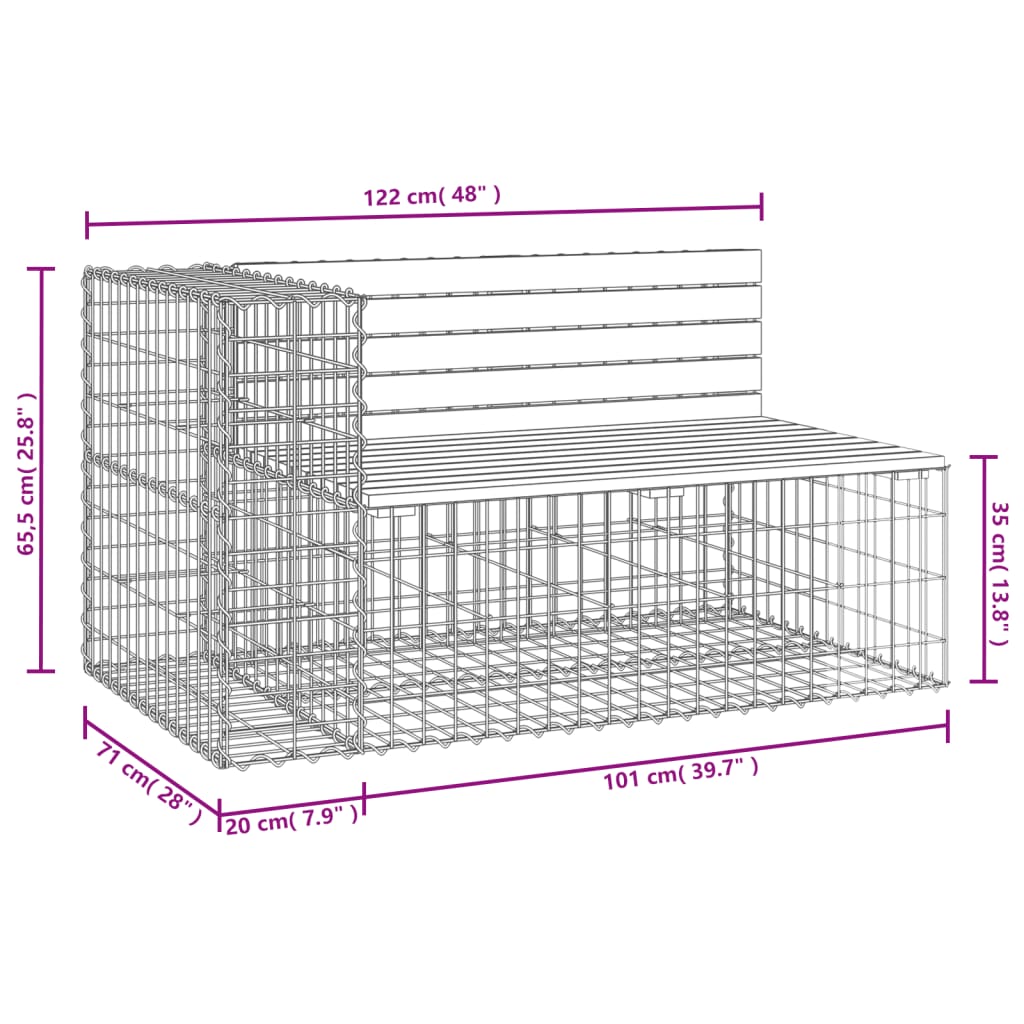 Gartenbank im Gabionen-Design, 122 x 71 x 65,5 cm, massives Douglasienholz