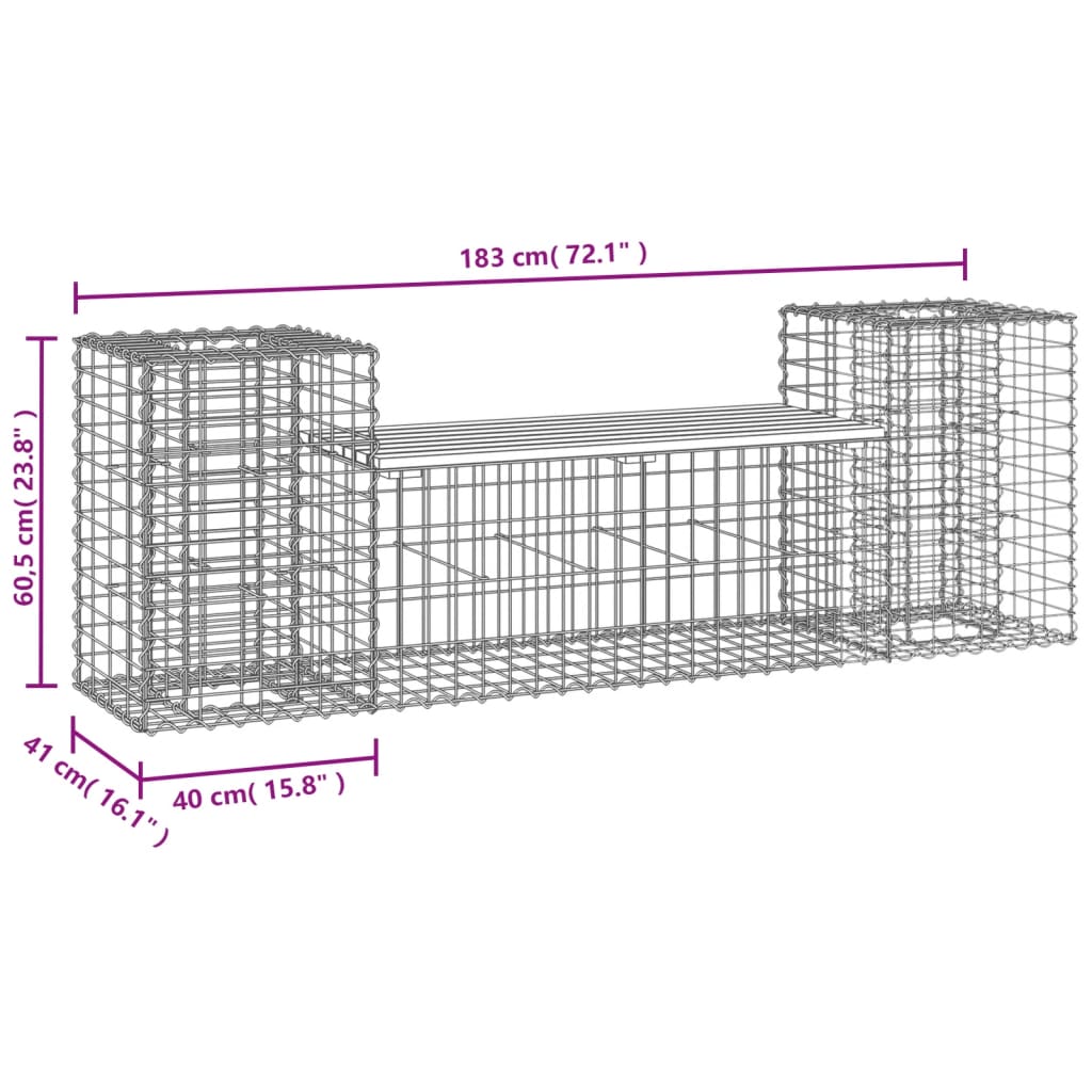 Banc de jardin design gabion 183x41x60,5 cm bois massif douglas