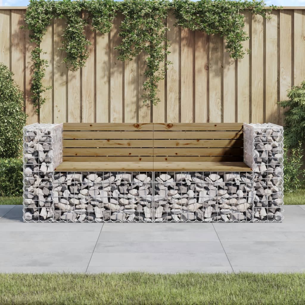 Gartenbank im Gabionen-Design, 184 x 71 x 65,5 cm, imprägniertes Kiefernholz