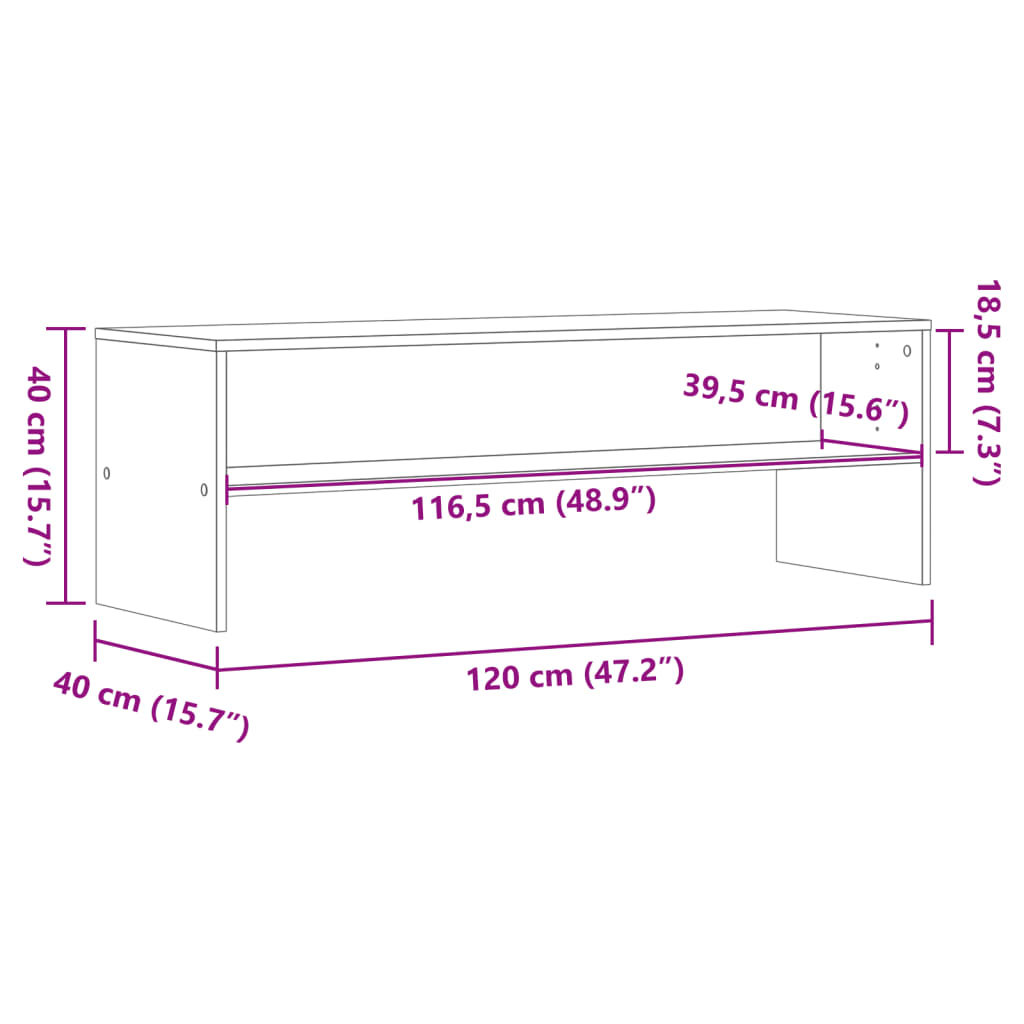 Meuble TV chêne fumé 120x40x40 cm bois d'ingénierie