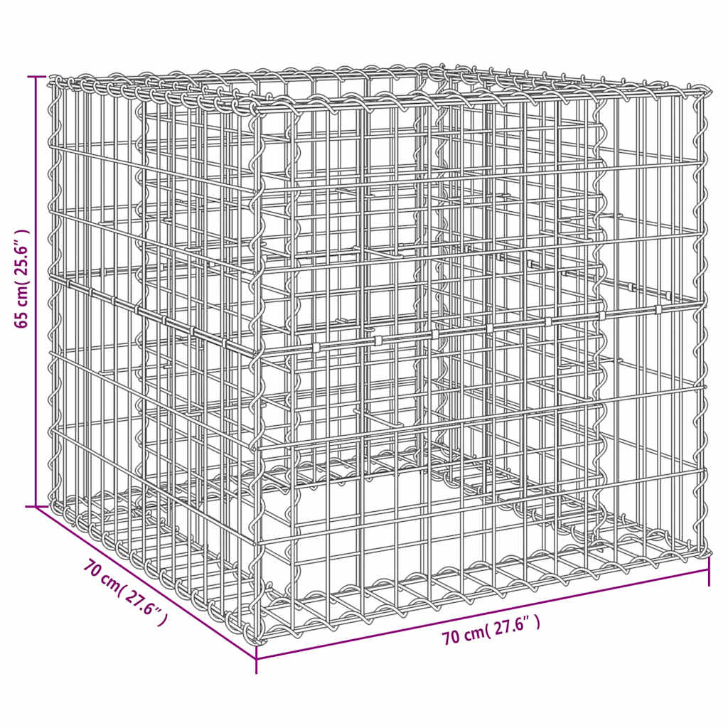 Panier de gabions argenté 70x70x65 cm fer galvanisé