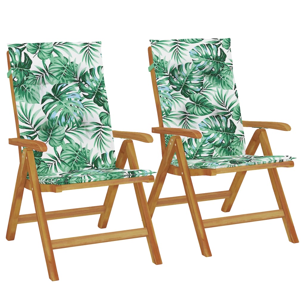 Chaises de jardin inclinables lot de 2 et coussins teck massif