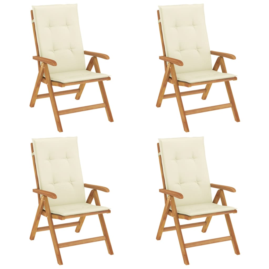 Chaises de jardin inclinables lot de 4 et coussins bois teck