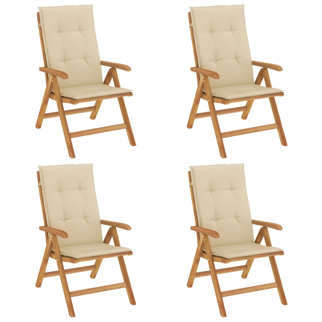 Chaises de jardin inclinables lot de 4 et coussins bois teck