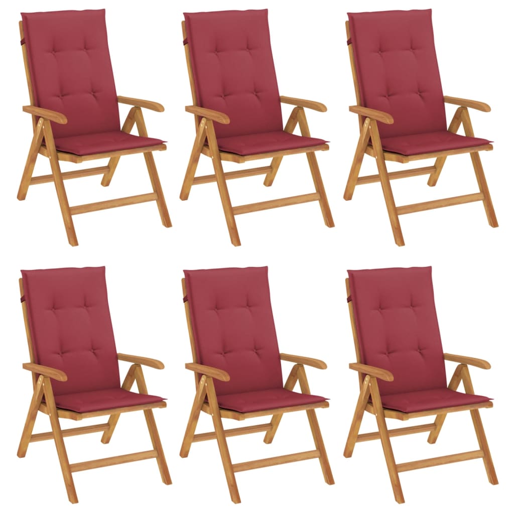 Chaises de jardin inclinables et coussins lot de 6 bois teck