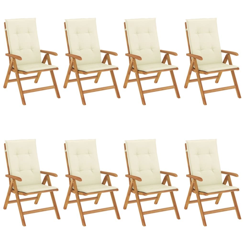 Chaises de jardin inclinables et coussins lot de 8 teck solide