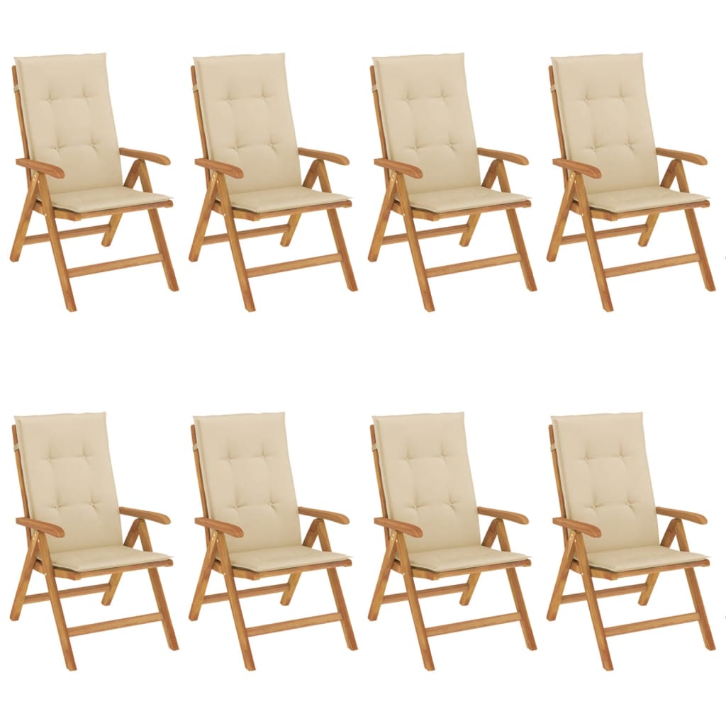 Chaises de jardin inclinables et coussins lot de 8 teck solide