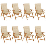 Chaises de jardin inclinables et coussins lot de 8 teck solide