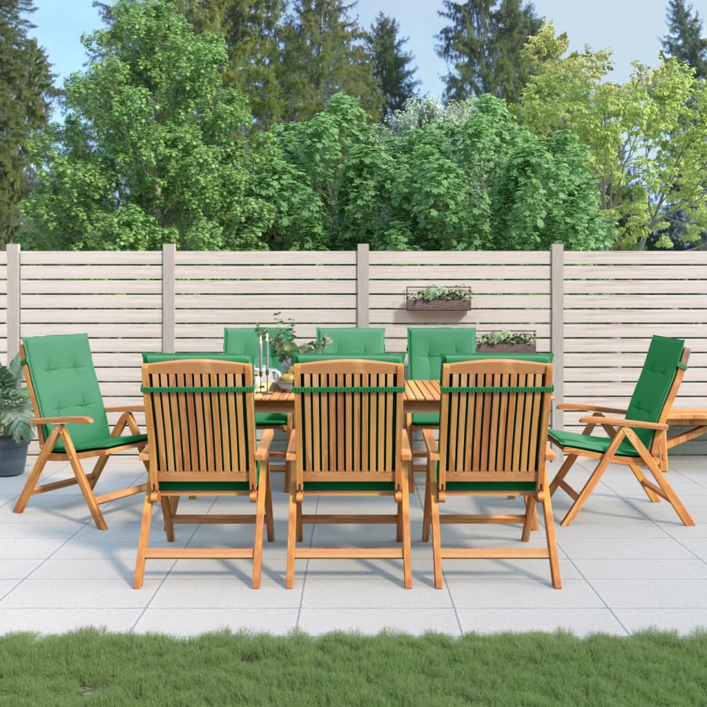 Liegende Gartenstühle und Kissen im 8er-Set aus massivem Teakholz