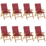 Chaises de jardin inclinables et coussins lot de 8 teck solide