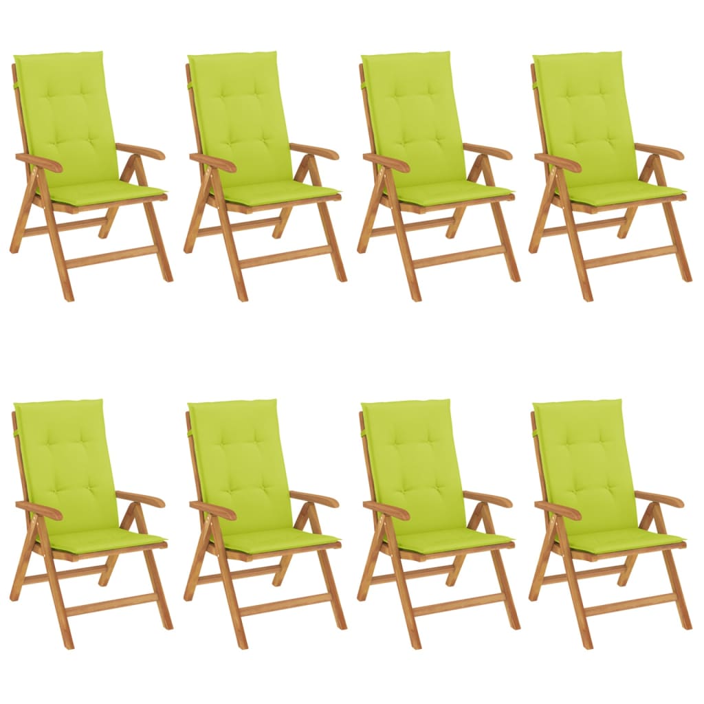 Chaises de jardin inclinables et coussins lot de 8 teck solide