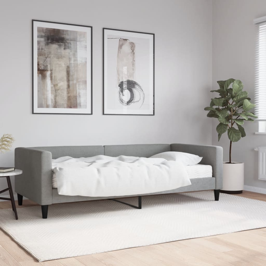 Lit de jour avec matelas gris clair 90x200 cm tissu