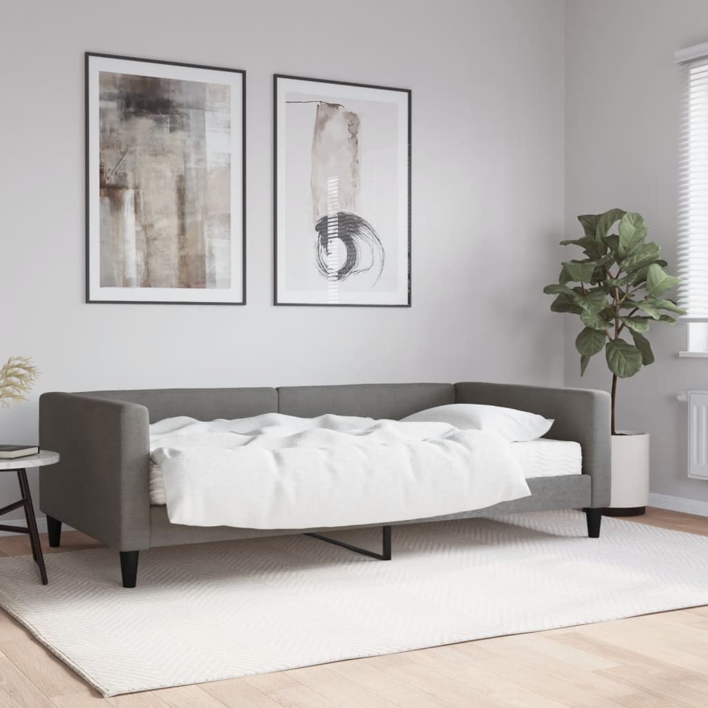 Lit de jour avec matelas gris foncé 100x200 cm tissu