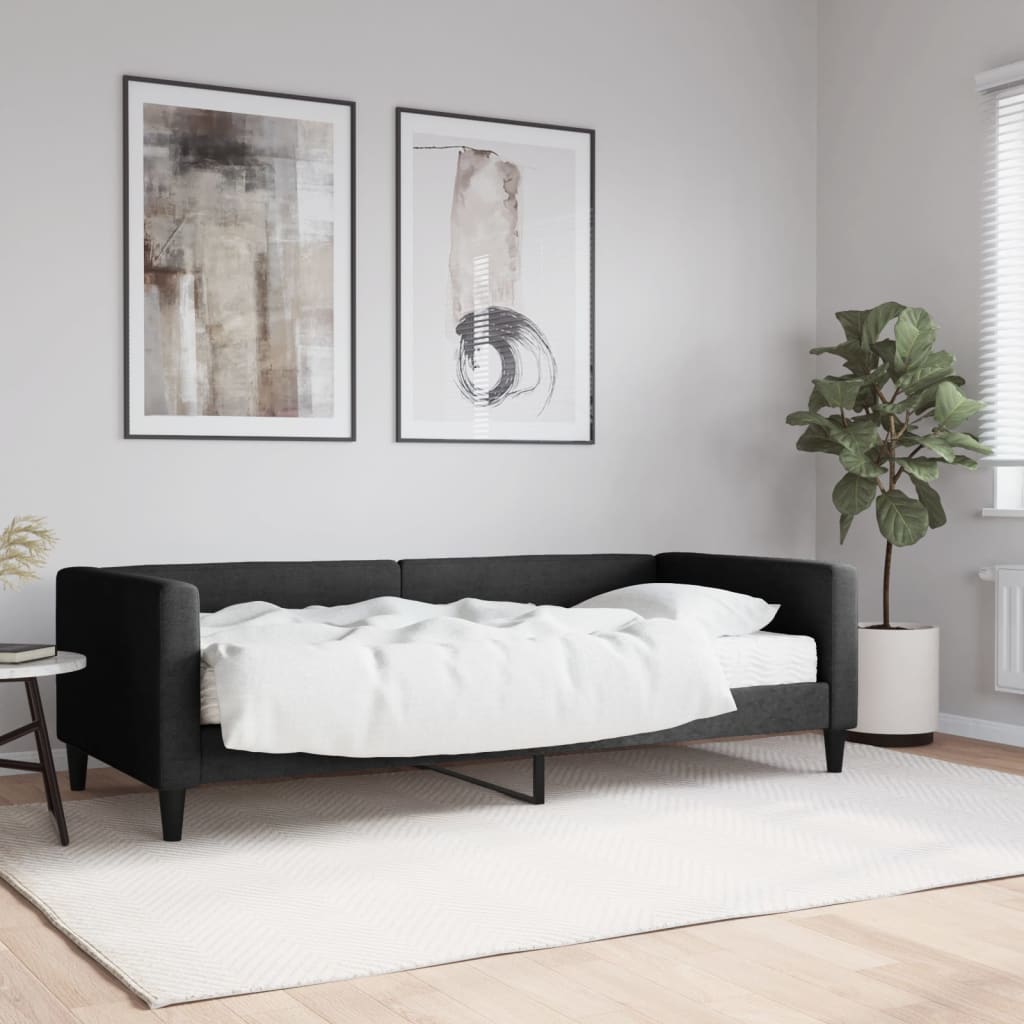 Lit de jour avec matelas noir 90x190 cm tissu