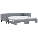 Lit de jour avec gigogne et matelas gris clair 90x190 cm tissu