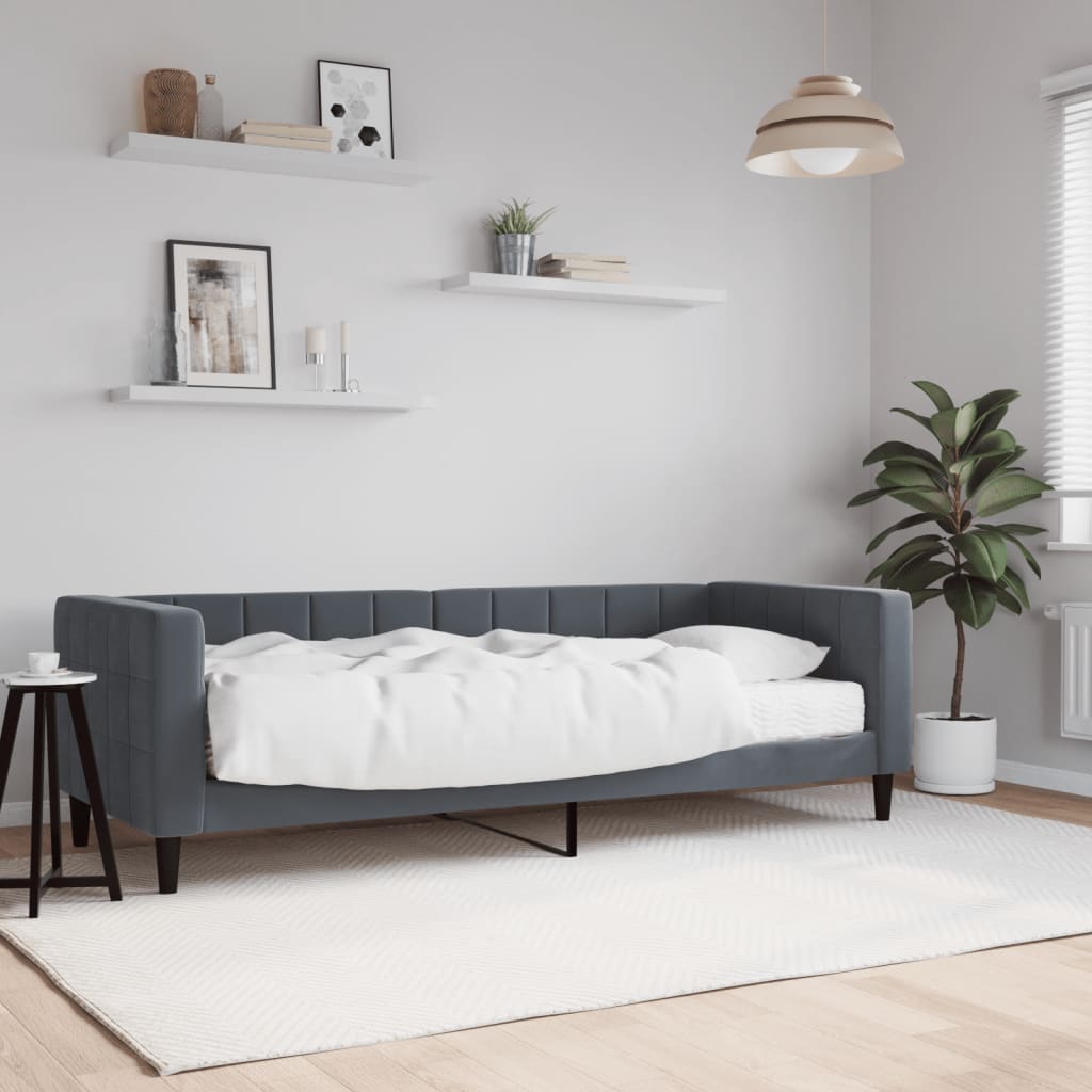 Lit de jour avec matelas gris foncé 80x200 cm velours