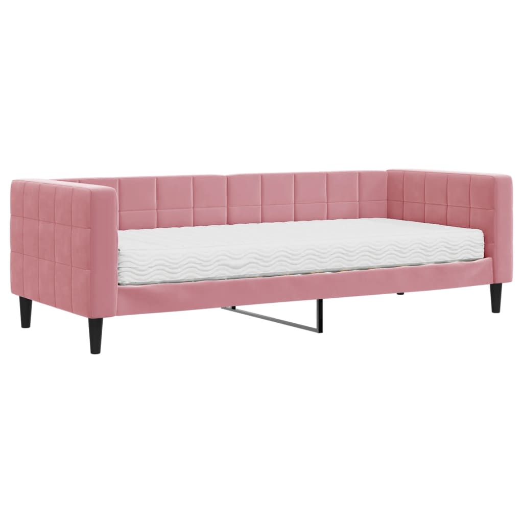 Lit de jour avec matelas rose 80x200 cm velours