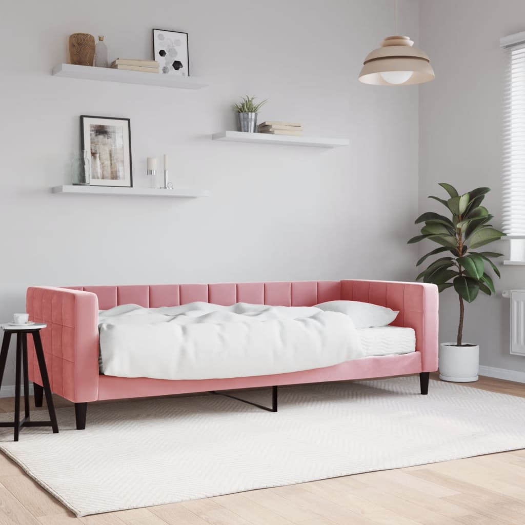 Lit de jour avec matelas rose 80x200 cm velours