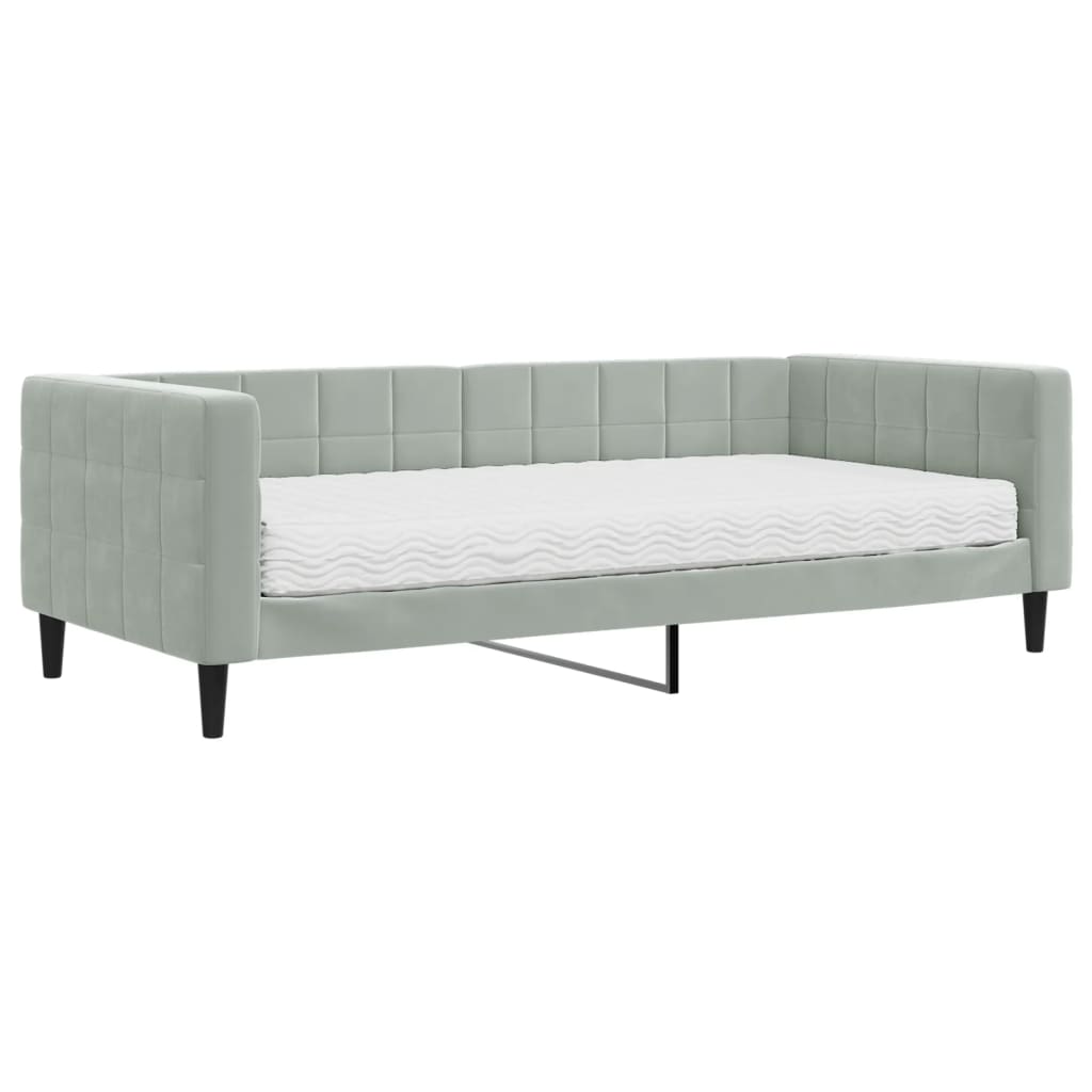 Lit de jour avec matelas gris clair 90x200 cm velours