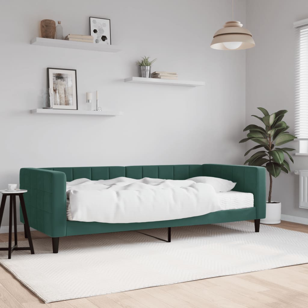 Day bed with dark green mattress 90x200 cm velvet