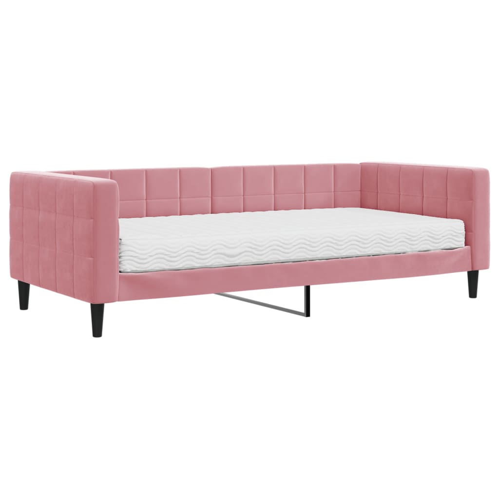 Lit de jour avec matelas rose 90x200 cm velours