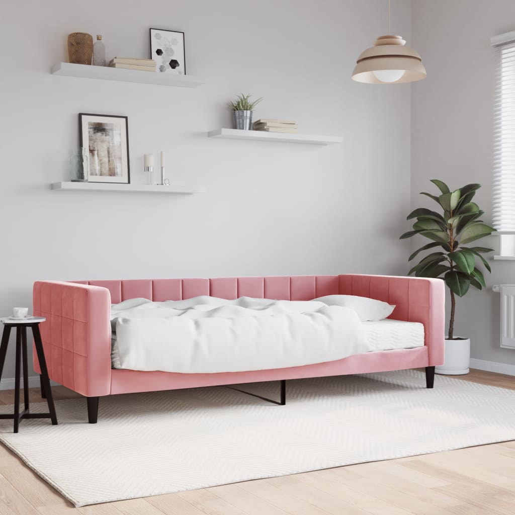 Lit de jour avec matelas rose 90x200 cm velours