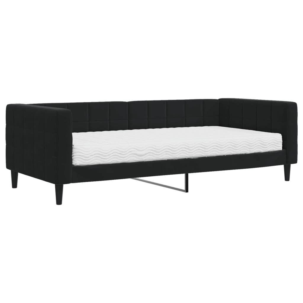 Lit de jour avec matelas noir 90x200 cm velours