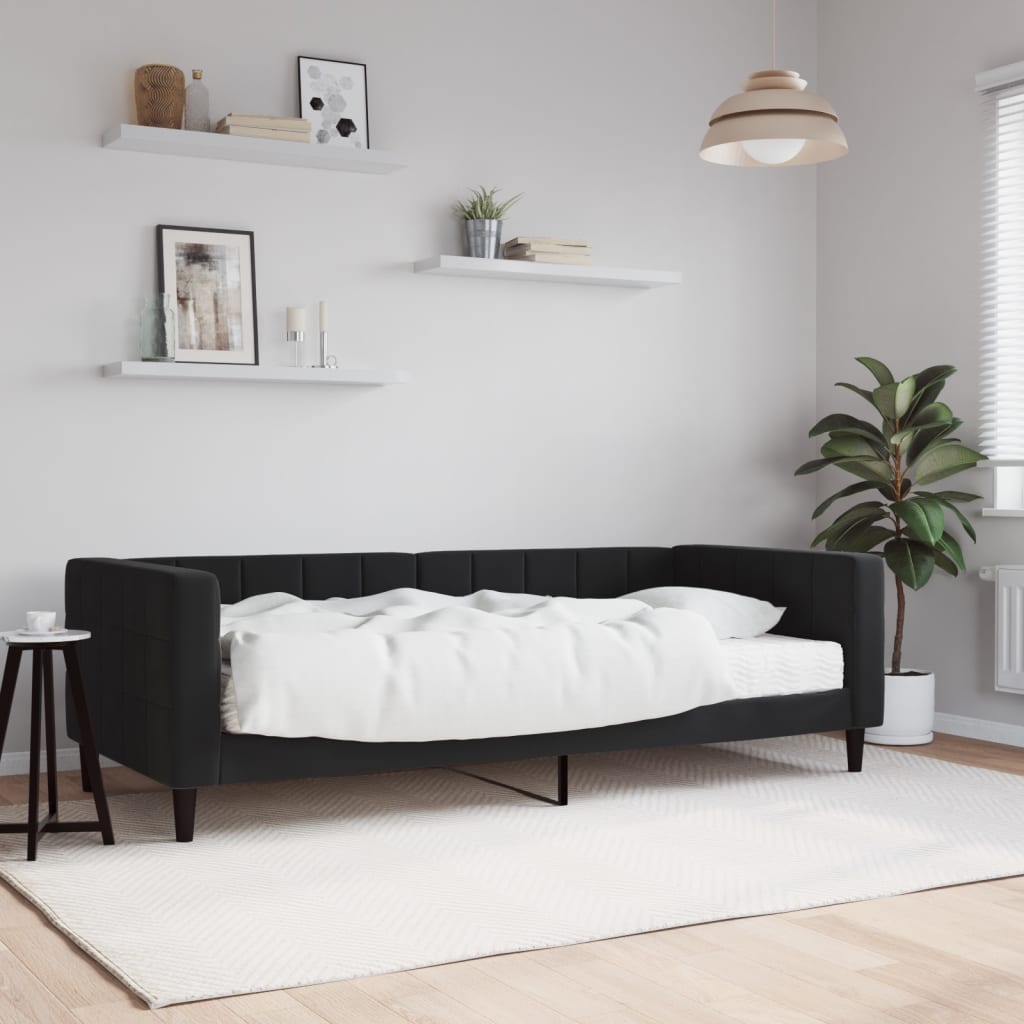 Lit de jour avec matelas noir 90x200 cm velours