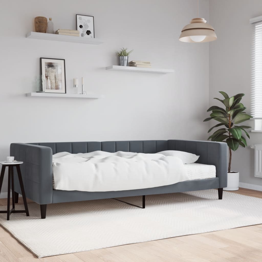 Lit de jour avec matelas gris foncé 100x200 cm velours