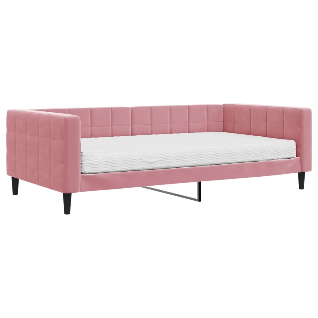 Lit de jour avec matelas rose 100x200 cm velours