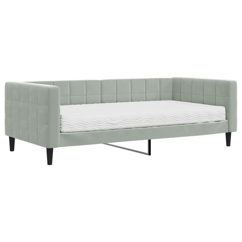 Lit de jour avec matelas gris clair 90x190 cm velours