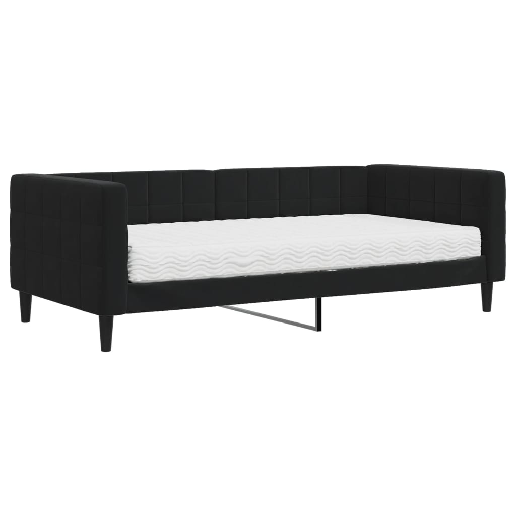 Lit de jour avec matelas noir 90x190 cm velours