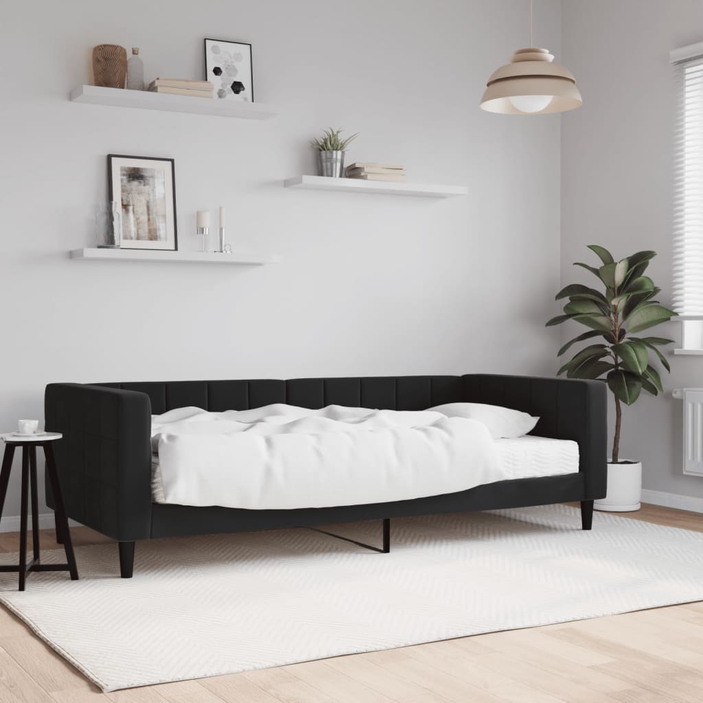 Lit de jour avec matelas noir 90x190 cm velours