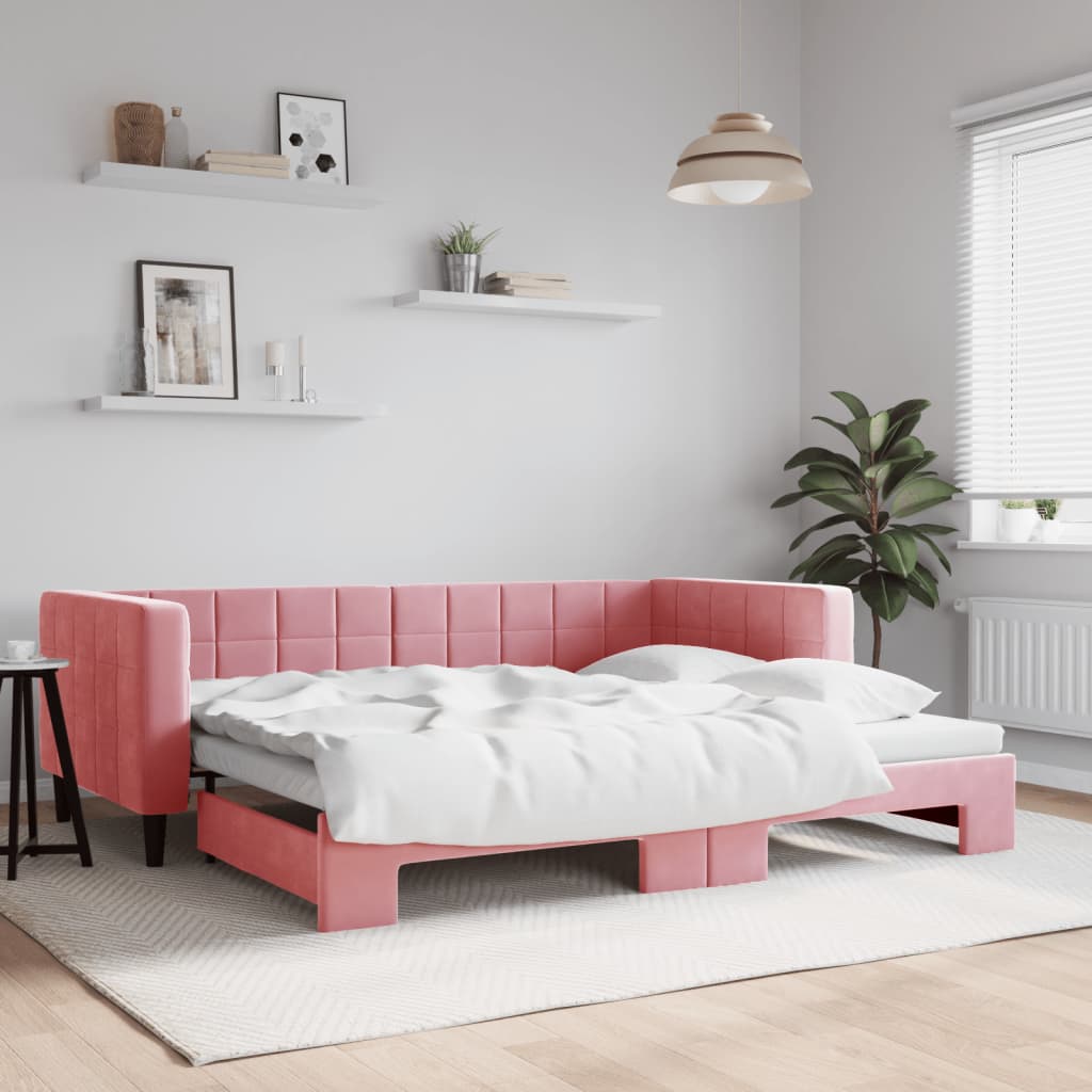 Lit de jour avec gigogne sans matelas rose 90x200 cm