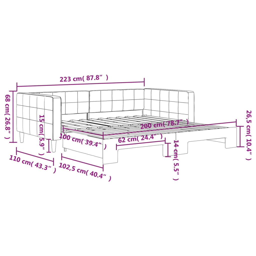 Day bed with trundle without mattress blue 100x200 cm