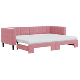 Lit de jour avec lit gigogne et matelas rose 80x200 cm velours