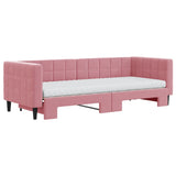 Lit de jour avec lit gigogne et matelas rose 80x200 cm velours