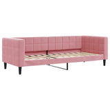 Lit de jour avec lit gigogne et matelas rose 80x200 cm velours