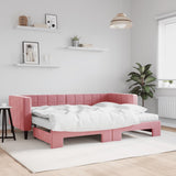 Lit de jour avec lit gigogne et matelas rose 80x200 cm velours