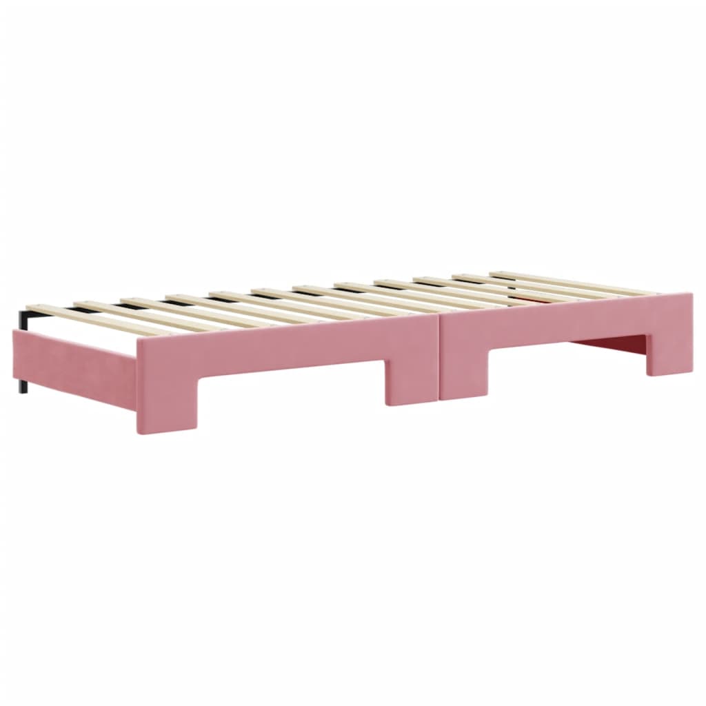 Lit de jour avec gigogne et matelas rose 90x200 cm velours