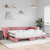 Lit de jour avec gigogne et matelas rose 90x200 cm velours